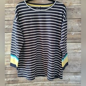 Talbots Striped Long Sleeve Top, navy and white